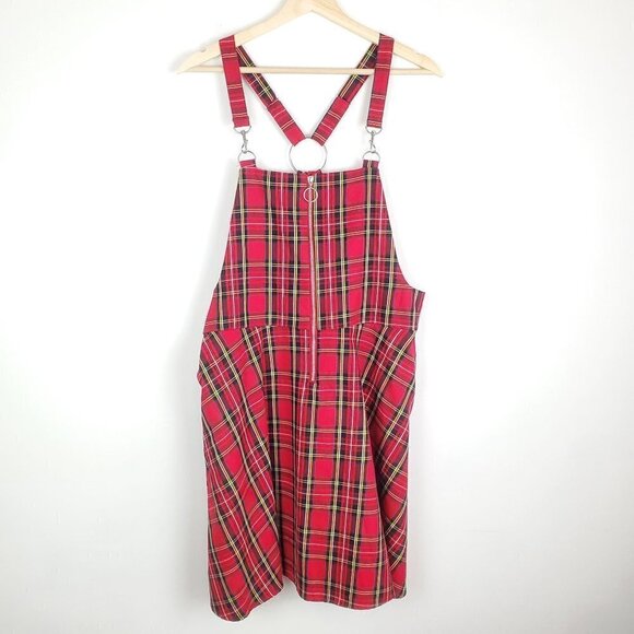 Hot Topic Large Tartan‎ Plaid Overall Dress Pockets Grunge Punk Silver Hardware - Picture 1 of 8
